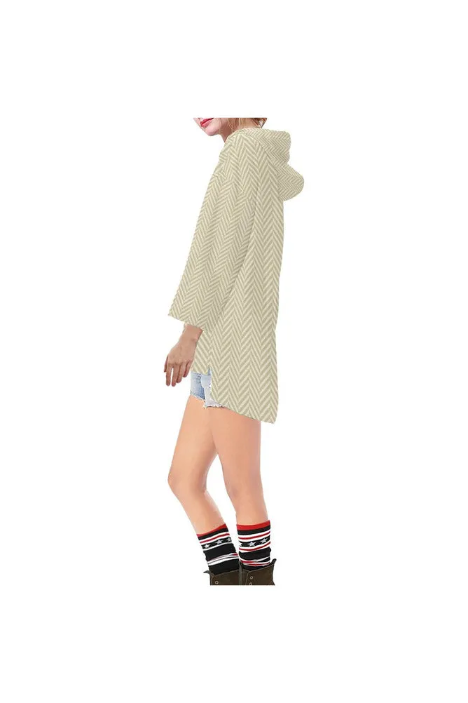 Soybean & Sweet Corn Herringbone Step Hem Tunic Hoodie for Women (Model H25)