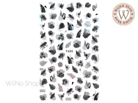 Summer Leaves Black Silver Holographic Adhesive Nail Art Sticker - 1 pc (F655-BSH)