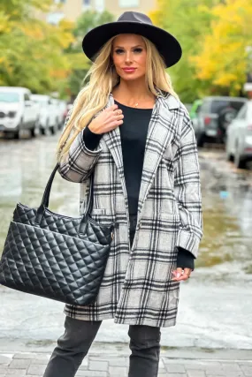 Surprise Visit Lightweight Plaid Button Down Coat : Black/Grey