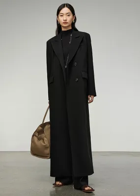 Valda Black Double Breasted Long Trench Coat