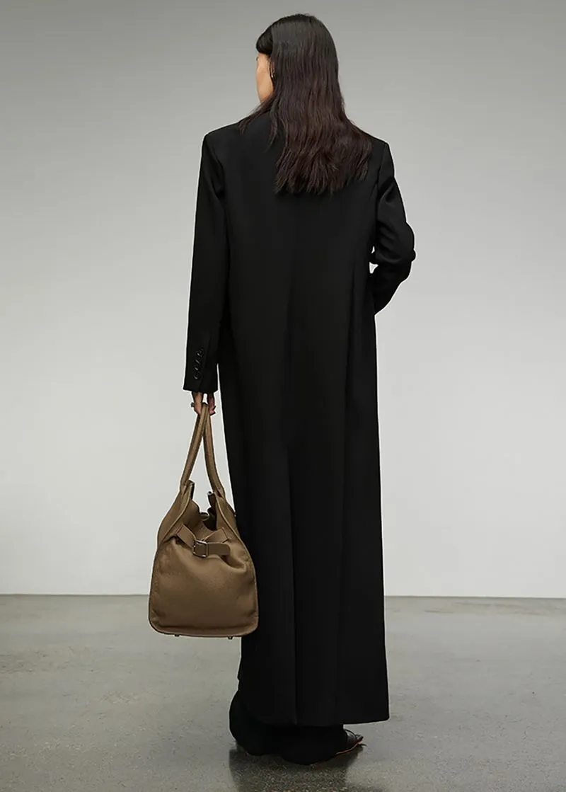 Valda Black Double Breasted Long Trench Coat