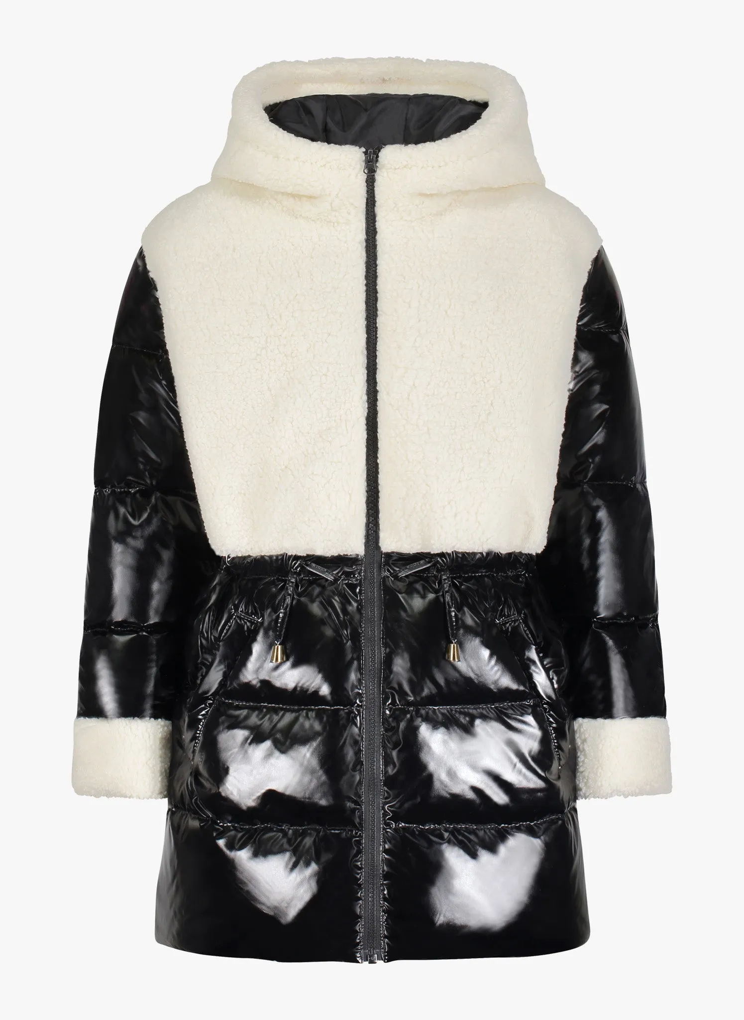 Vierra Rose Toda Faux Shearling Combo Coat in Black/White