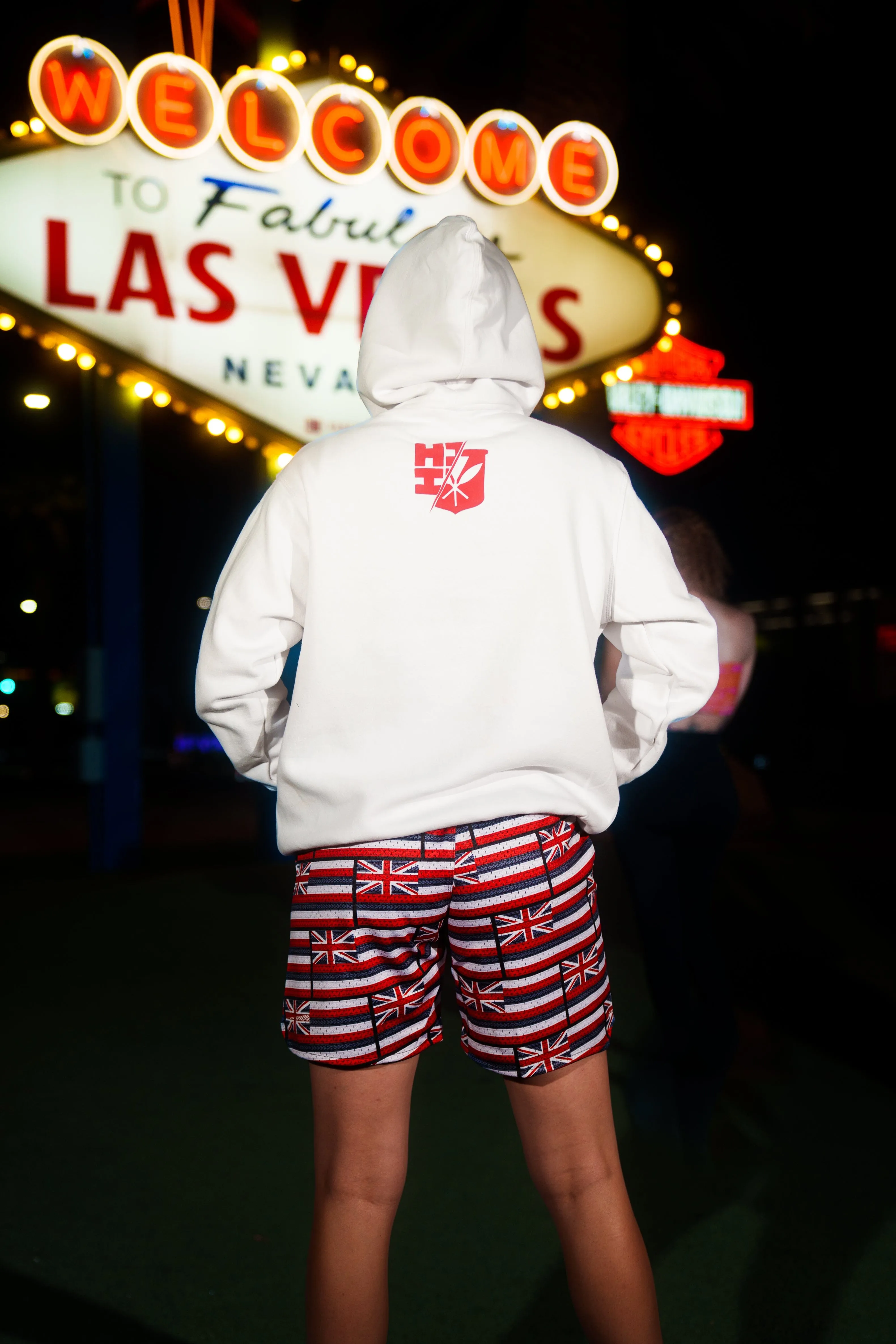 WHITE & RED SPLIT LOGO HOODIE