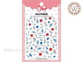 Winter Floral Pine Adhesive Nail Art Sticker - 1 pc (HY-612)