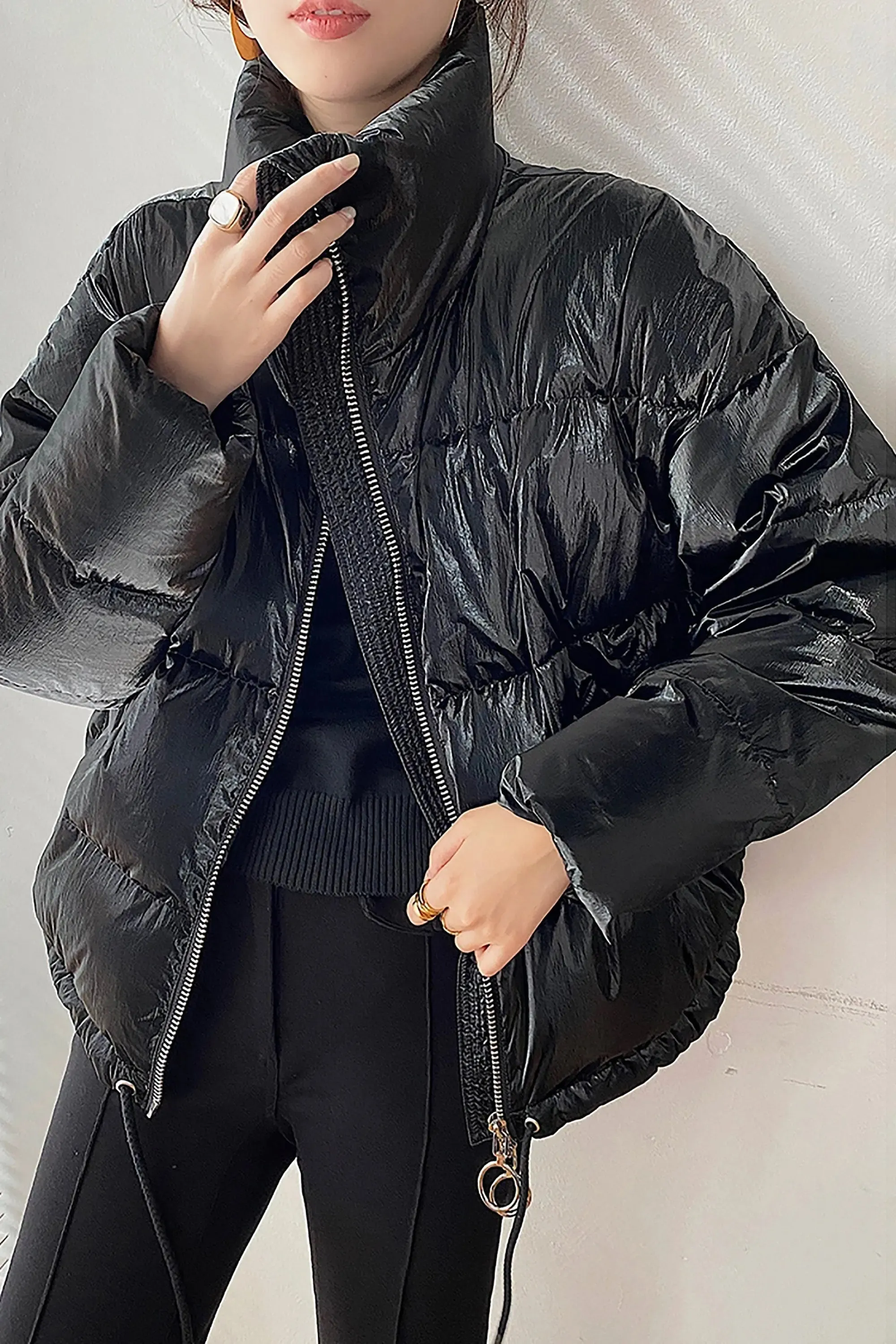 Women Black down Jacket,Short down Coat,Warm Down Puffer Coat,Shiny Down Jacket,Casual Warm Puffy Coat,Quilted Down Padded Coat,Winter Coat