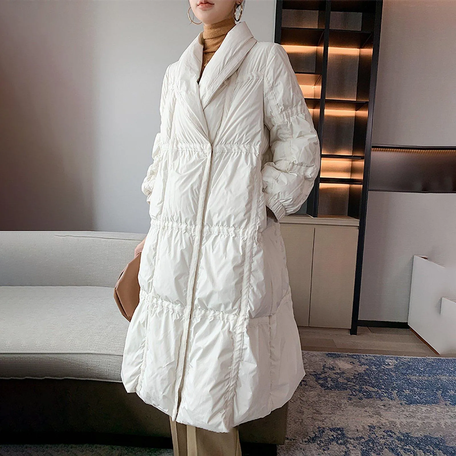 Women Oversize Down Coat,White Down Jacket,Warm Puffy Coat,Loose Fitting Long Down Jacket,Black Down Coat,Warm Winter Coat,Black Puffer Coat