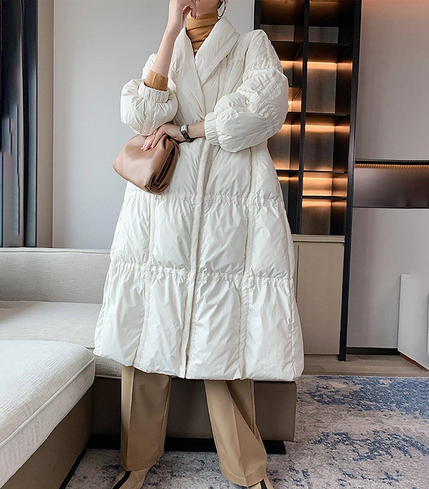 Women Oversize Down Coat,White Down Jacket,Warm Puffy Coat,Loose Fitting Long Down Jacket,Black Down Coat,Warm Winter Coat,Black Puffer Coat