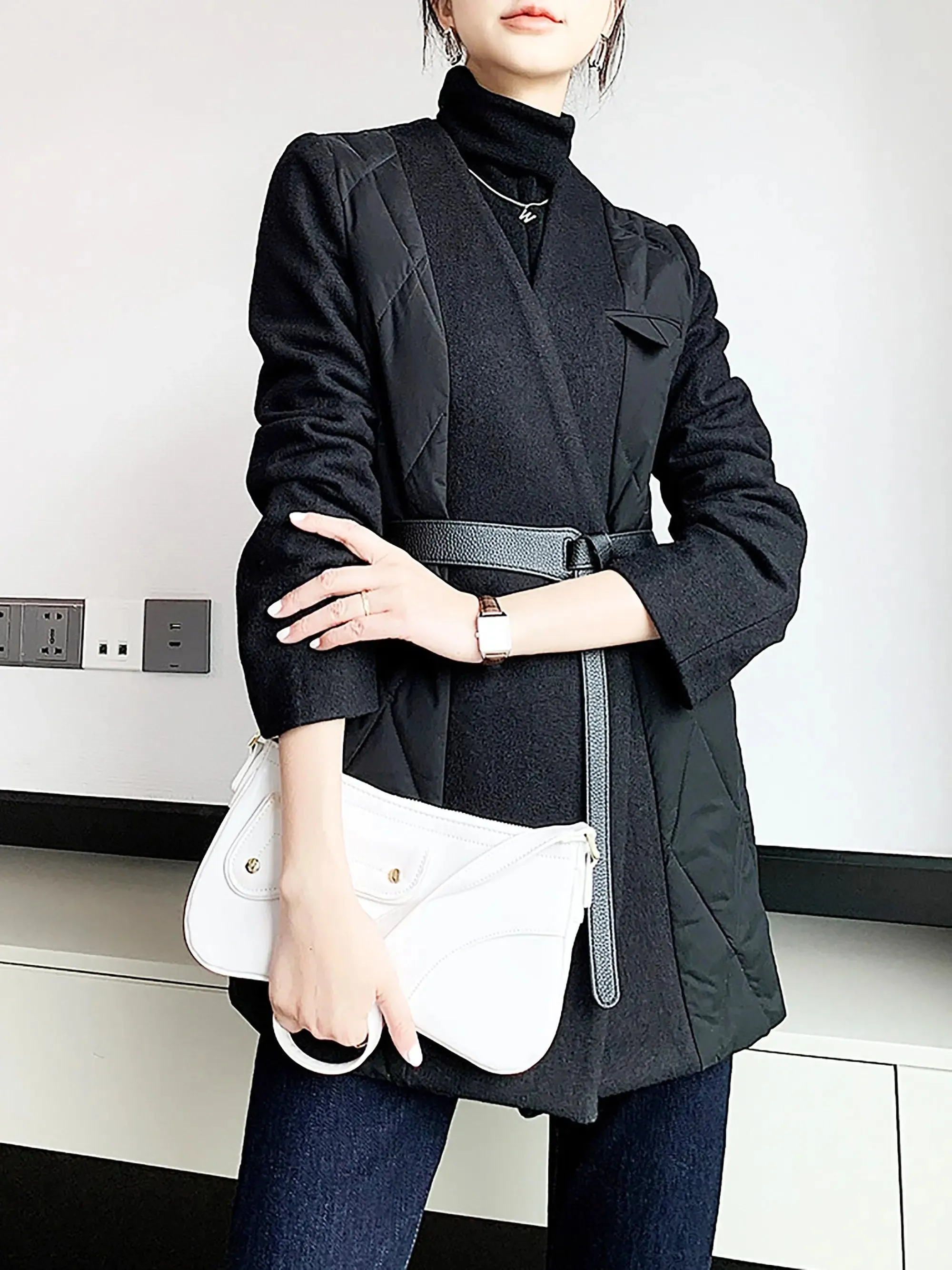 Women wool down coat,Black Wool Blazer down coat,Oversize Wool Blazer down jacket,Black down jacket Suit,Winter Down Blazer,Warm Puffy Coat