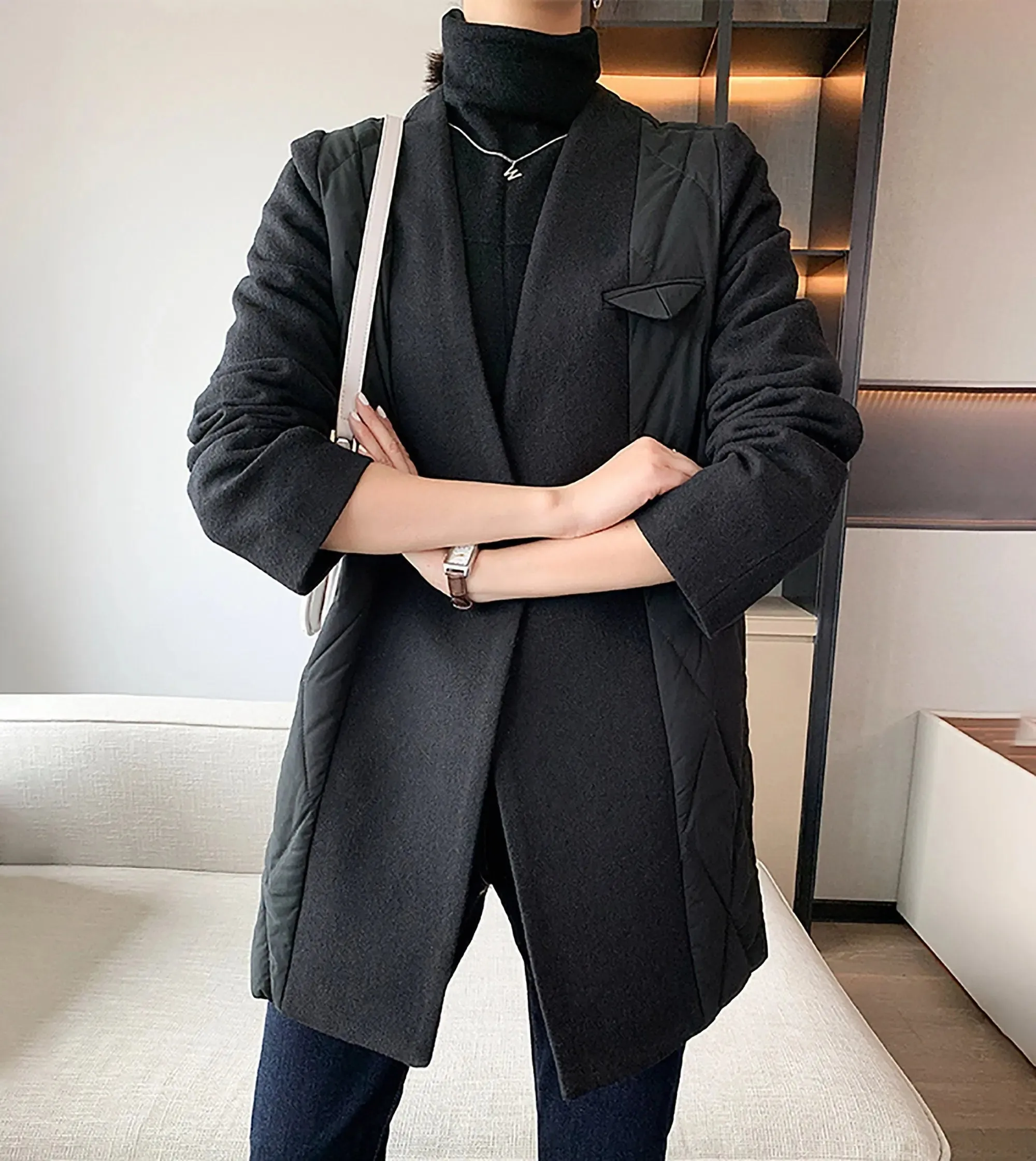 Women wool down coat,Black Wool Blazer down coat,Oversize Wool Blazer down jacket,Black down jacket Suit,Winter Down Blazer,Warm Puffy Coat