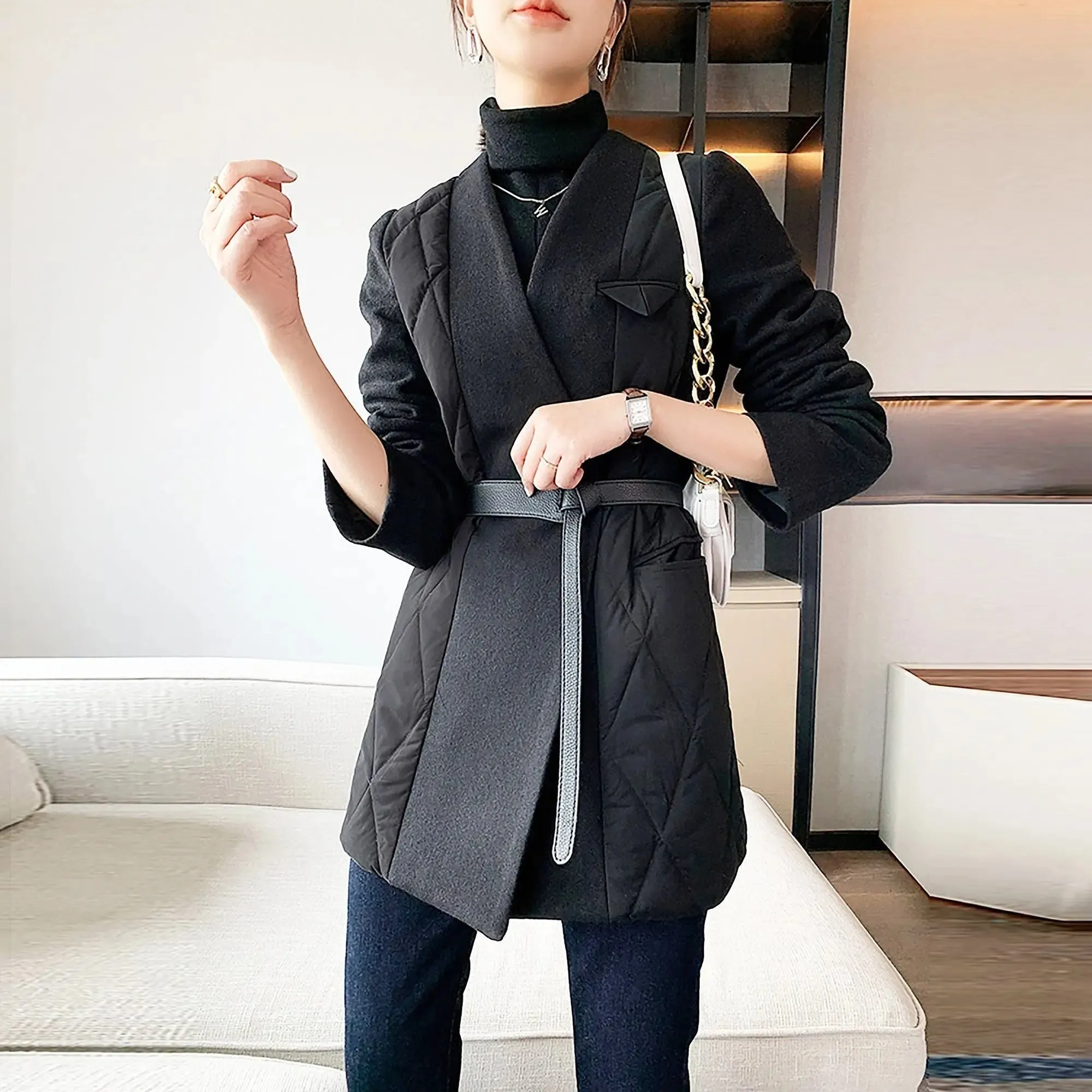 Women wool down coat,Black Wool Blazer down coat,Oversize Wool Blazer down jacket,Black down jacket Suit,Winter Down Blazer,Warm Puffy Coat