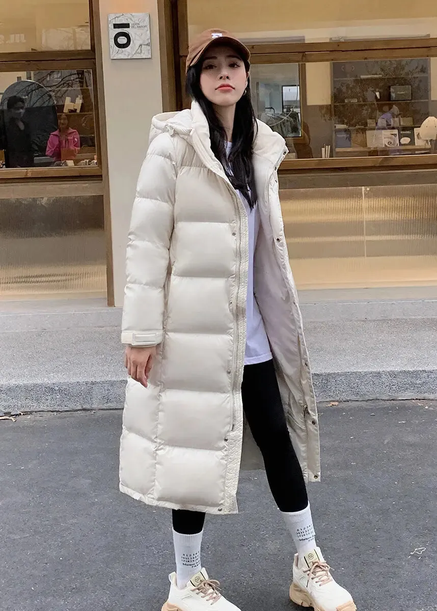 Women's Quilted Long Down Jacket,White Long Puffer Down,Quilted Down Coat