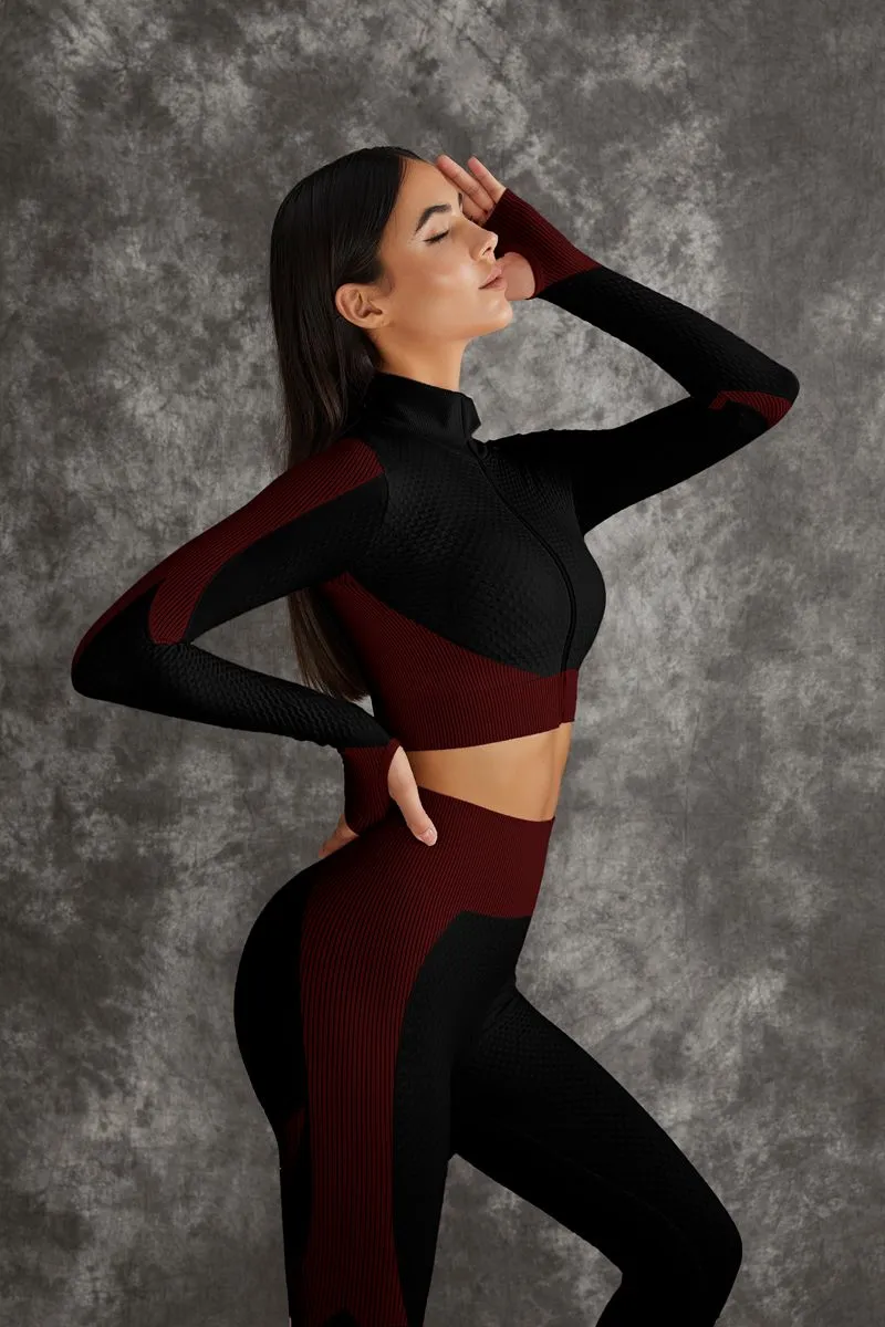 ZASUWA Female 3 Pieces Long Sleeve Zippers Fitness Suit