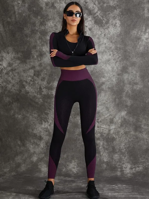 ZASUWA Female 3 Pieces Long Sleeve Zippers Fitness Suit