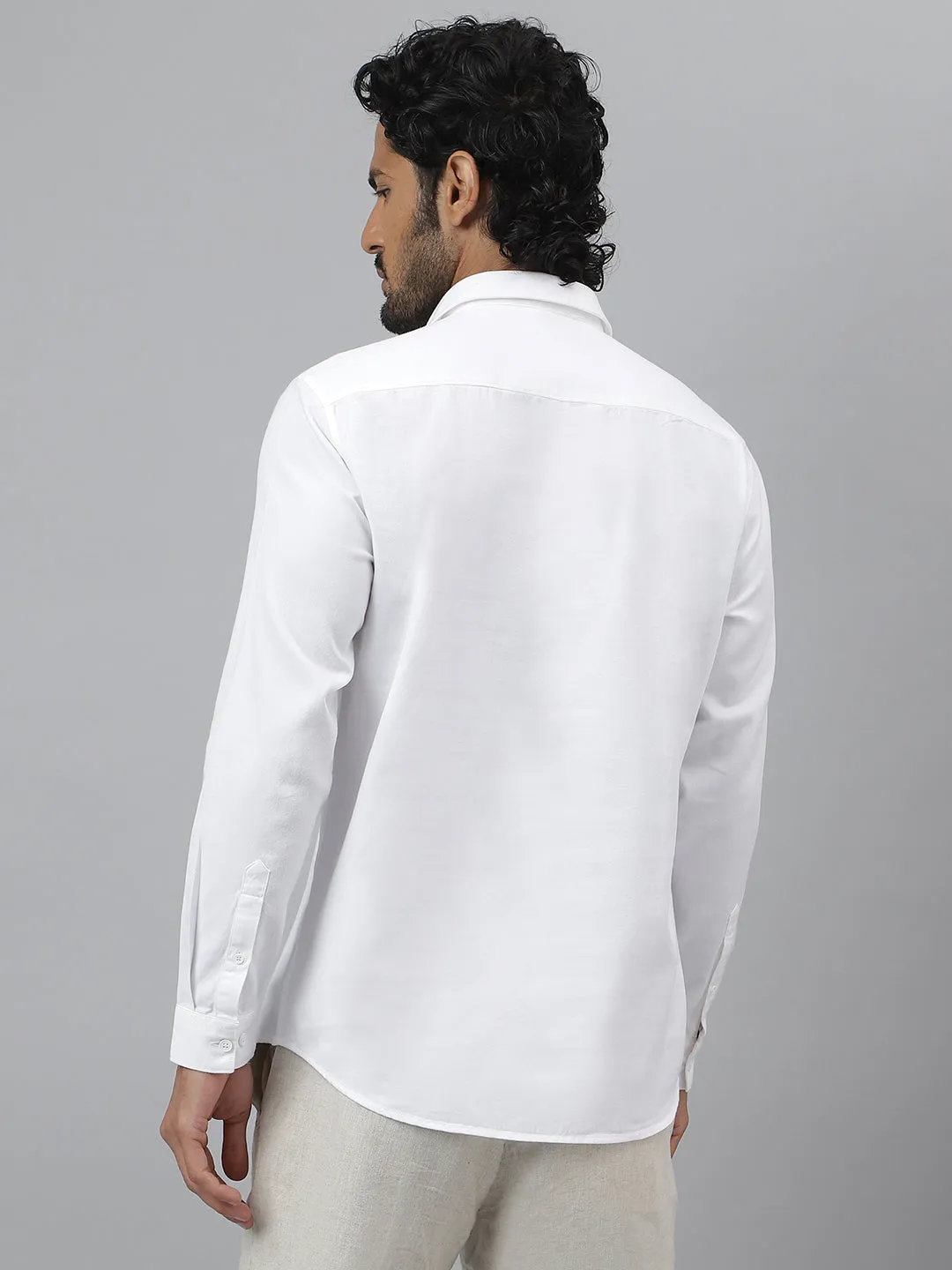 Zipper Collar Cotton Twill White Shirt - Zip Log