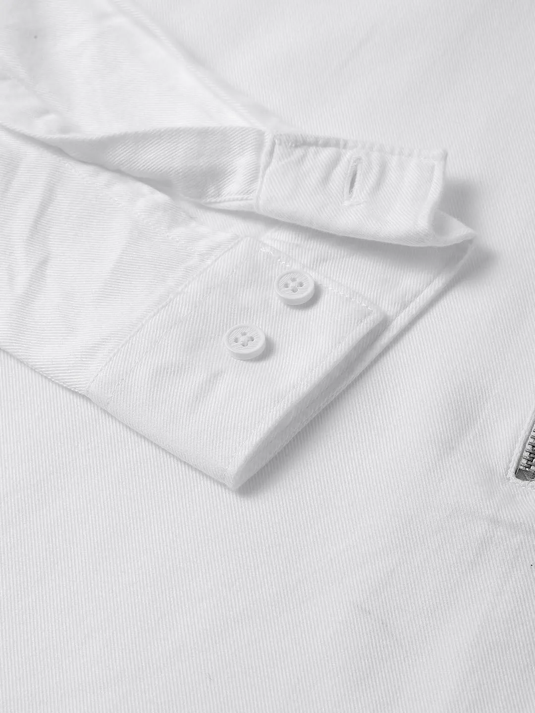 Zipper Collar Cotton Twill White Shirt - Zip Log